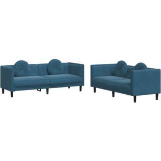 sofasæt 2 dele med puder velour blå