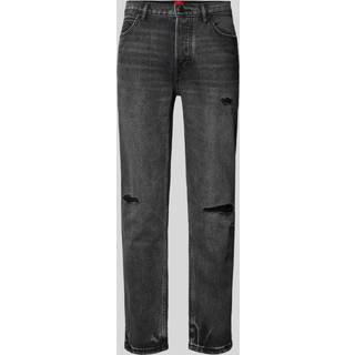 Jeans med tapered fit i sort denim med slidt effekt