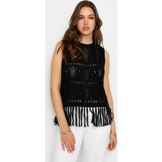 Lts Tall Black Crochet Tassel Vest Top 14-16 Lts | Tall Women's Knitted Tops