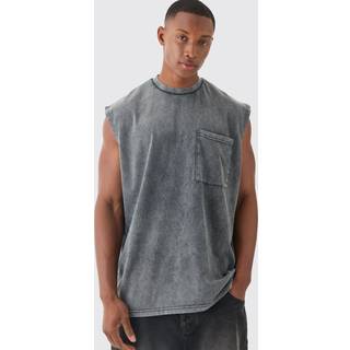 Mens Charcoal Oversized Wash Pocket vest