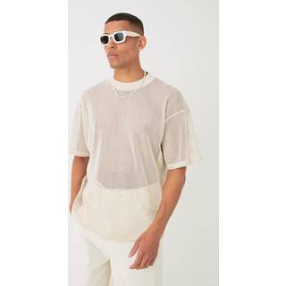 Mens Light Grey Oversized Open Mesh T-shirt