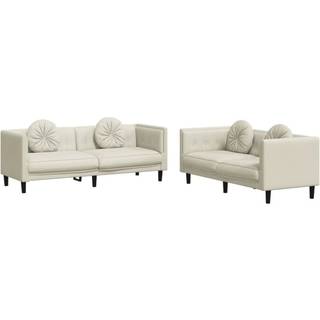 sofasæt 2 dele med puder velour cremefarvet