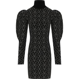 ELISABETTA FRANCHI BLACK AND GOLD MONOGRAM KNITTED DRESS