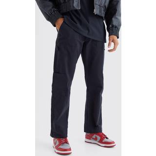 Mens Black Fixed Waist Relaxed Washed Carpenter Cargo