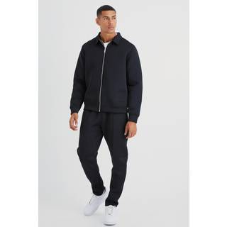 Mens Black Regular Fit Bonded Scuba Harrington & Jogger