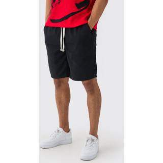 Mens Elasticated Waist Drawcord Detail Relaxed Fit Shorts In Black