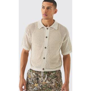Mens Stone Oversized Boxy Fit Crochet Shirt
