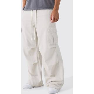 Mens Extreme Baggy Fit Cargo Trousers In Ecru