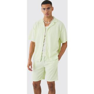 Mens Sage Short Sleeve Ribbed Boxy Shirt & Short Set