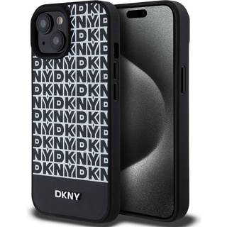 iPhone 15 DKNY Repeat Pattern Bottom Stripe Cover - MagSafe-kompatibel - Sort