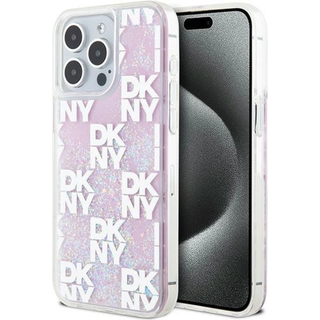 iPhone 15 Pro Max DKNY Liquid Glitter Checkered Pattern Cover - Pink