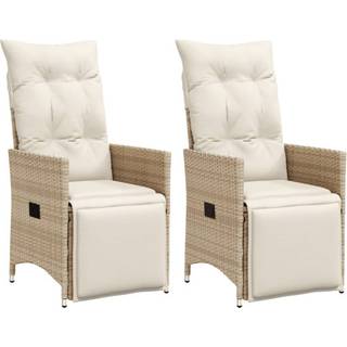 havestole 2 stk. med lænefunktion og hynder polyrattan beige