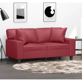 2-personers sofa med pyntepuder 120 cm kunstlæder vinrød