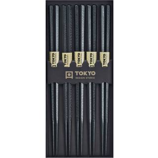 Sorte spisepinde i glasfiber - Pentagon formet, 5 sæt