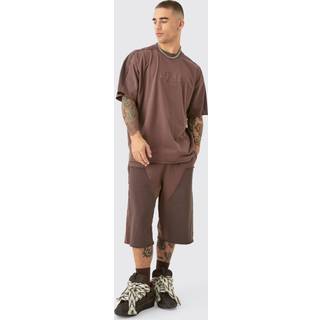 Mens Chocolate Oversized BHM Applique T-shirt & Carpenter Jort Set