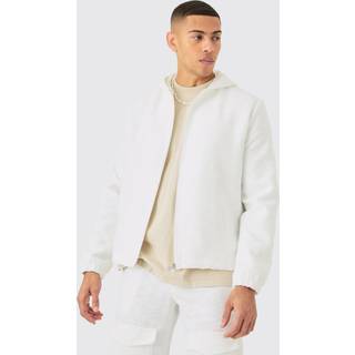 Mens White Textured Jacquard Smart Hooded Jacket