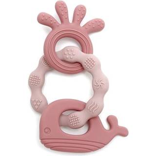 Magni Biderangle i silikone m. blæksprutte og hval vedhæng - Lyserød