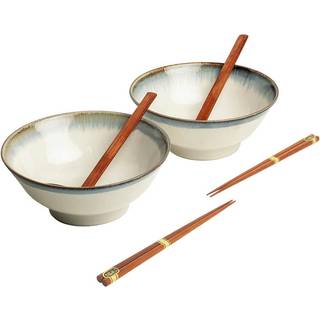 Japansk ramen skålsæt, 6 dele, komplet til 2 personer - Aurora Ø22 cm