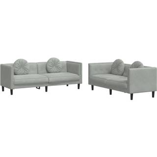 Sofasæt 3 Dele Med Puder Velour - light grey? / 2-personers   3-personers