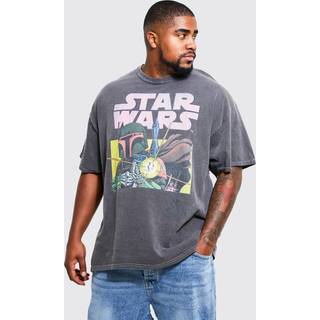 Mens Charcoal Plus Regular Fit Acid Wash Star Wars License T-shirt