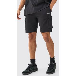 Mens Black Man Signature Loose Fit Mid Length Cargo Short