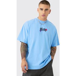 Mens Light Blue Oversized Heavyweight BM Cross Embroidered T-shirt