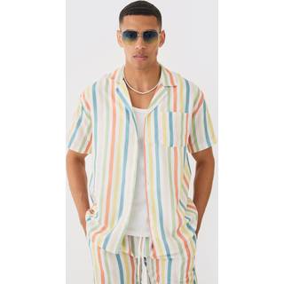 Mens Multi Short Sleeve Oversized Revere Stripe Shirt