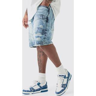 Mens Light Wash Plus Straight Fit Panel Denim Shorts