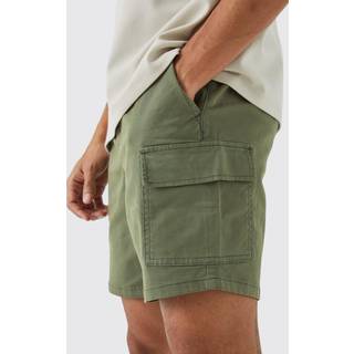 Mens Khaki Slim Fit Elasticated Waist Cargo Shorts