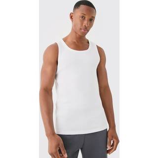 Mens White Slim Waffle Vest