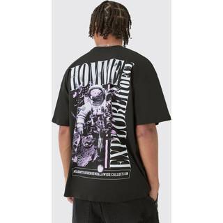 Mens Black Oversized Explorer Space Back Print T-shirt