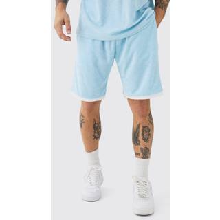 Mens Light Blue Relaxed Fit Mid Contrast Towelling Shorts