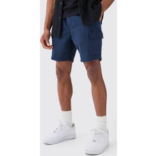 Mens Navy Slim Fit Elasticated Waist Cargo Shorts