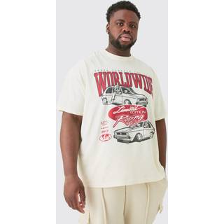 Mens Ecru Plus Oversized Car Graphic T-shirt