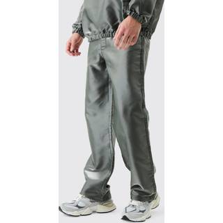 Mens Silver Liquid Metallic Nylon Relaxed Parachute Trousers