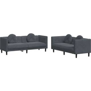 sofasæt 2 dele med puder velour mørkegrå