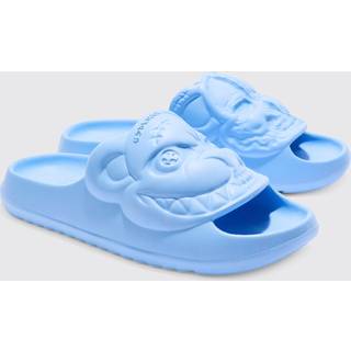 Mens Light Blue Perforated Evil Teddy Slider