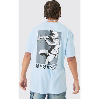 Mens Blue Oversized Naruto Anime Wash License T-shirt