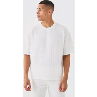 Mens White Oversized Boxy Pleated Texture T-shirt