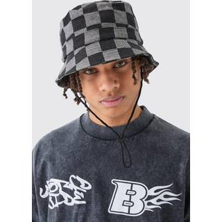 Mens Checkerboard Bucket Hat In Black