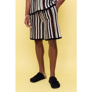 Mens Chocolate Relaxed Open Stitch Stripe Knitted Shorts
