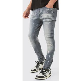 Mens Grey Super Skinny Stretch Ripped Jean In Dirty Wash