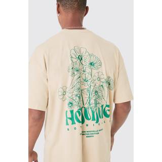 Mens Sand Oversized Extended Neck Homme Back Print T-shirt