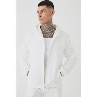 Mens White Tall Textured Cotton Jacquard Smart Hooded Jacket