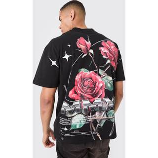 Mens Black Oversized Large Scale Rose Graphic T-shirt