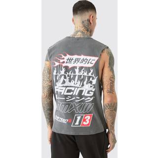 Mens Tall Homme Racer Back Print vest In Grey