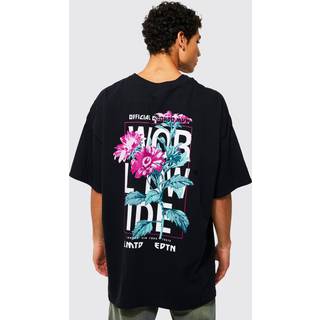 Mens Black Oversized Worldwide Floral Graphic T-shirt