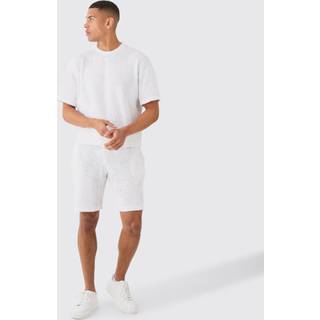 Mens White Boxy Ripple Pleated T-shirt And Short