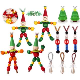Tieshankao 16pcs Julh?ndv?rk til b?rn - DIY -perler Ornamenter Kits inkluderer n?ddekn?kker Angel Elf Tree - Xmas Holiday Toys Gifts Stocking Fal