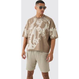 Mens Stone Oversized Renaissance Drawing Knitted T-shirt